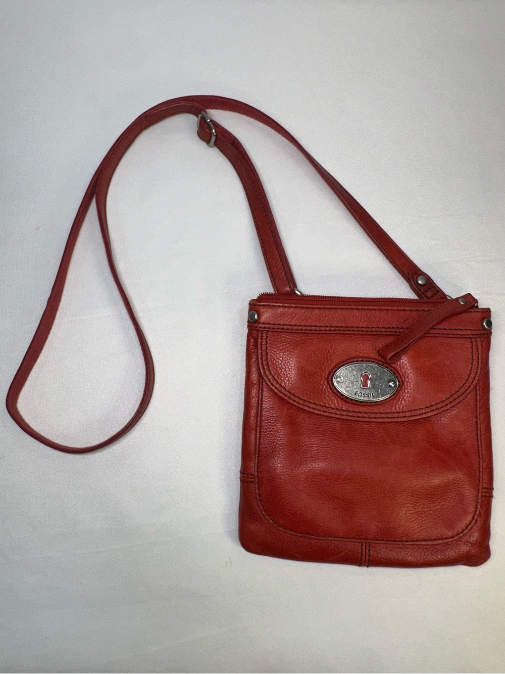 Fossil Leather Crossbody Bag Burnt Orange Red Keyhole SL3090 Long Live Vintage